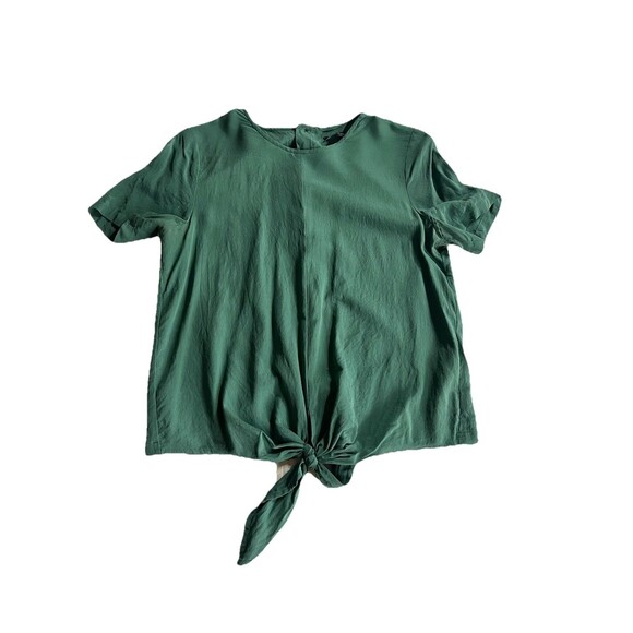 Madewell Tie Front Silk Blouse Size S Button Back Green - Picture 3 of 7